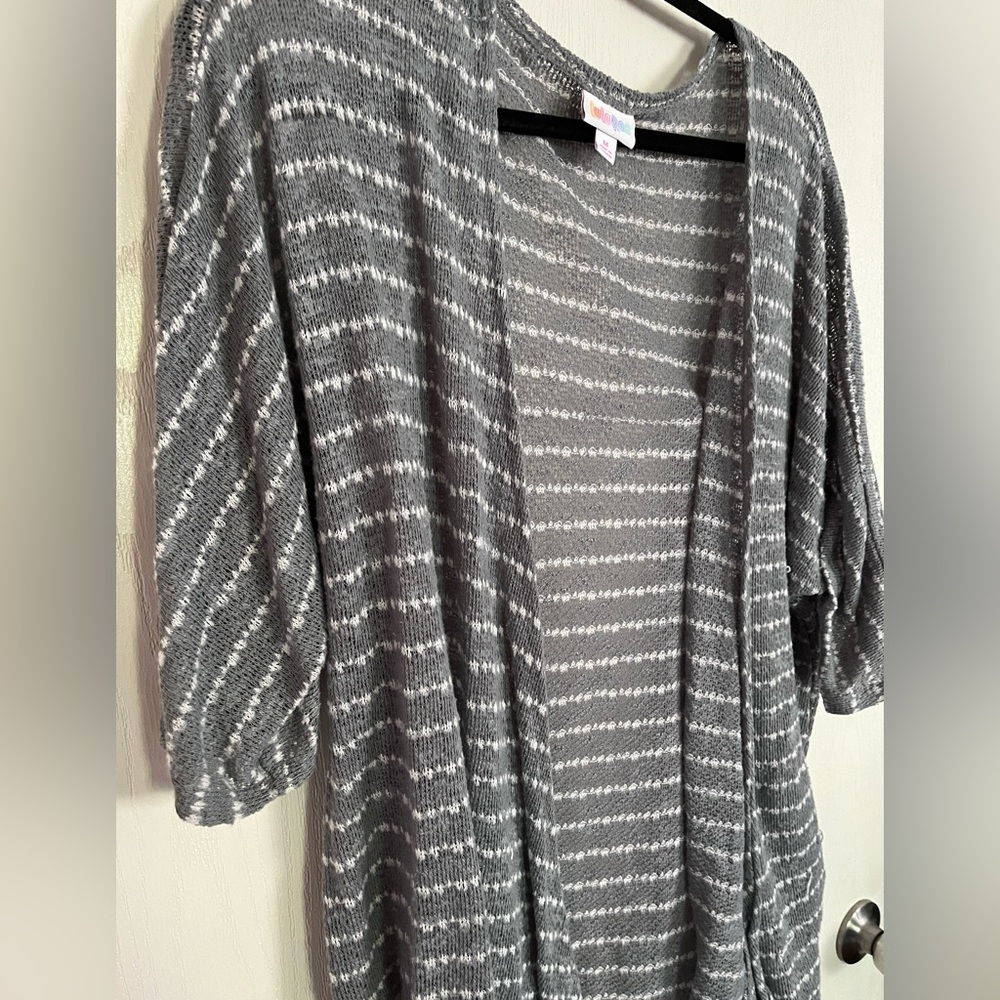 Lularoe brand cover up. Size medium. Grey and white stripes